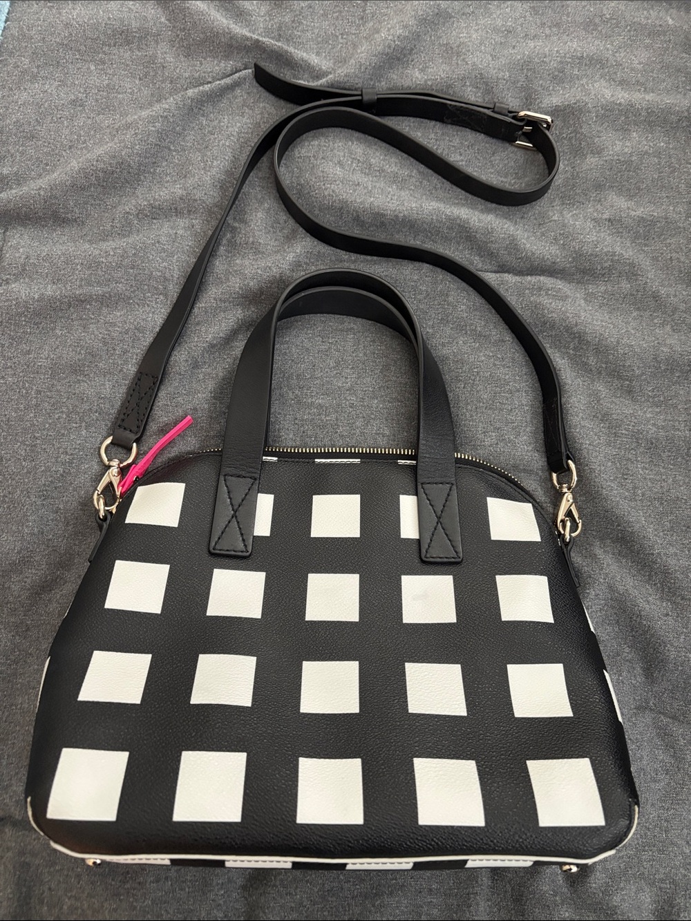 kate spade Black & White Checkerboard Dome Satchel - Picture 4 of 12